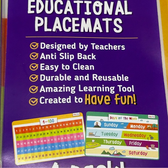 Set of 8 Merka Kids' Educational Placemats Reusable Non-Slip Silicone Teaching - Picture 9 of 10